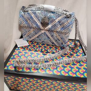 Kurt Geiger London Kensington Blue & Silver Crossbody Bag, NIB
